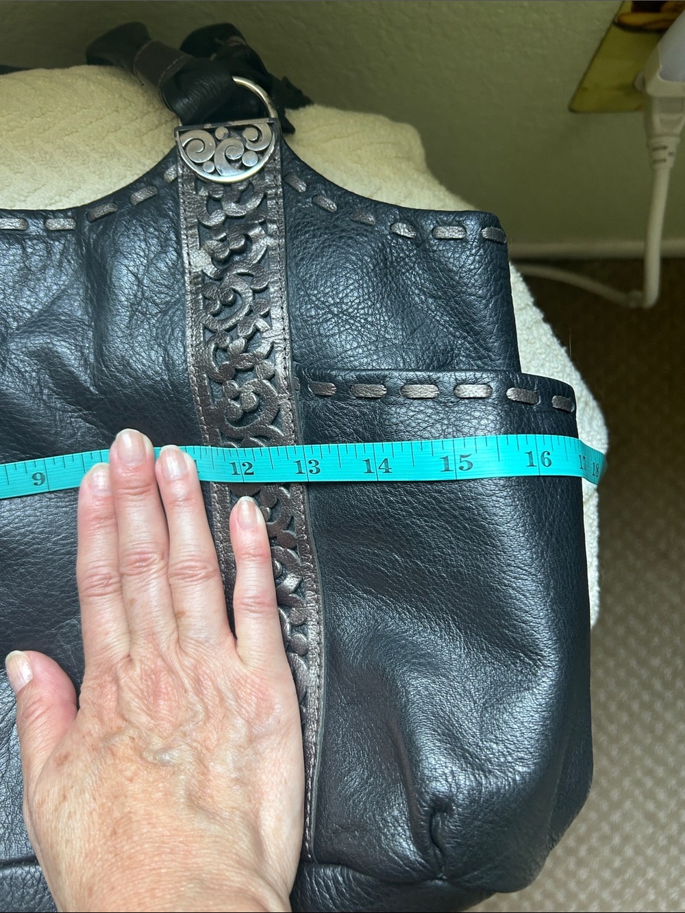 Brighton Black Leather Shoulder Bag with Brown Trim and Heart Charm - Picture 11 of 14